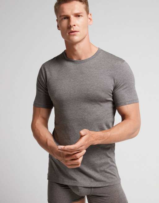 Intimissimi Superior cotton t-shirt in charcoal grey melange, 4 of 5