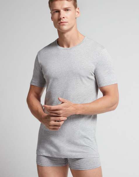 Intimissimi Superior cotton t-shirt in light grey melange