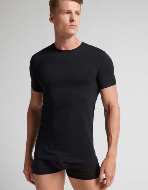 Intimissimi Superior stretch cotton t-shirt in black, 4 of 5