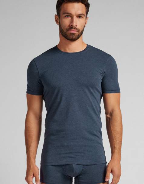 Intimissimi Superior stretch cotton t-shirt in ink blue melange