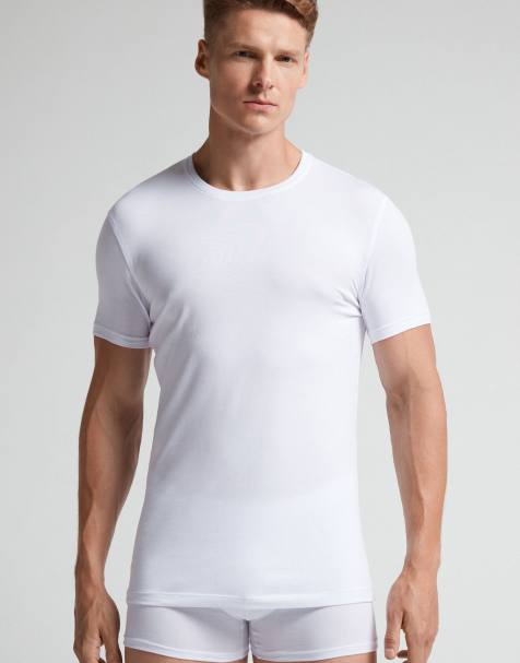 Intimissimi Superior stretch cotton t-shirt in white - view 1