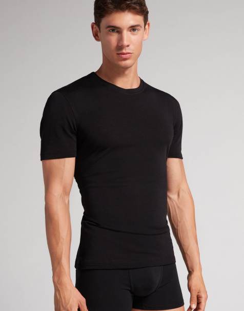 Intimissimi T-shirt in stretch merino wool in black