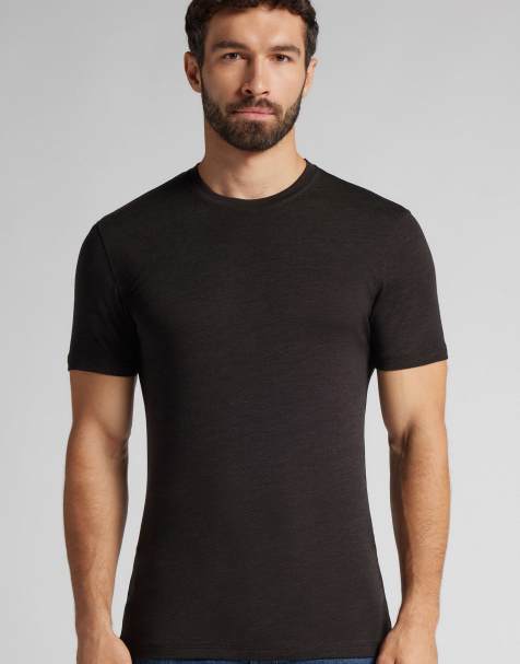 Intimissimi T-shirt in stretch merino wool in brown melange
