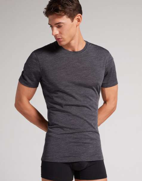 Intimissimi T-shirt in stretch merino wool in charcoal grey