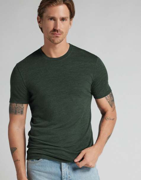 Intimissimi T-shirt in stretch merino wool in dark green melange