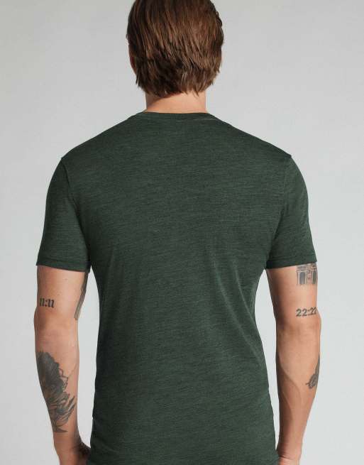 Intimissimi T-shirt in stretch merino wool in dark green melange, 2 of 5