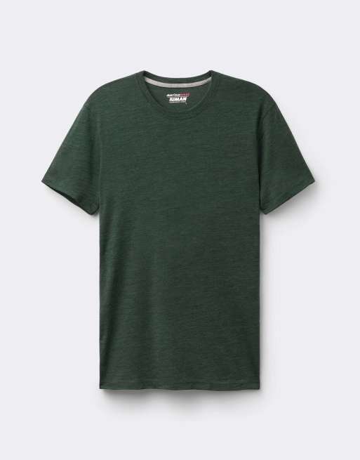Intimissimi T-shirt in stretch merino wool in dark green melange, 3 of 5