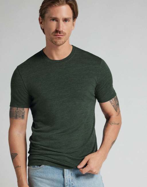 Intimissimi T-shirt in stretch merino wool in dark green melange, 4 of 5