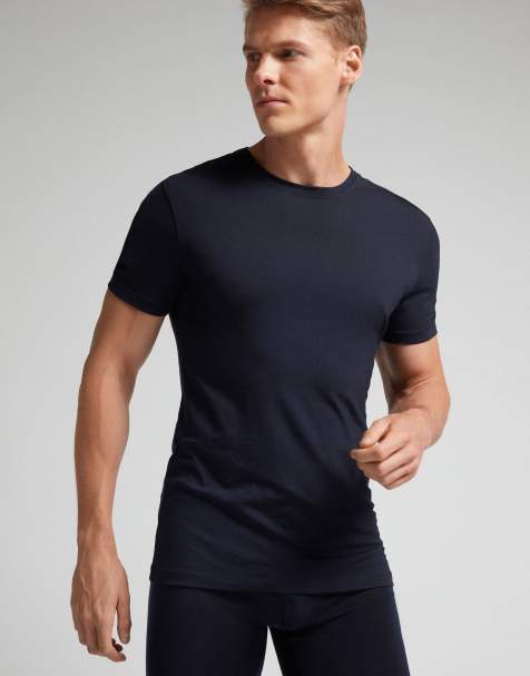 Intimissimi T-shirt in stretch merino wool in midnight blue - view 1