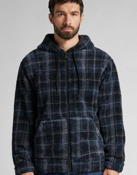 Intimissimi Teddy sweatshirt with zip and hood in navy grey tartan - view 1