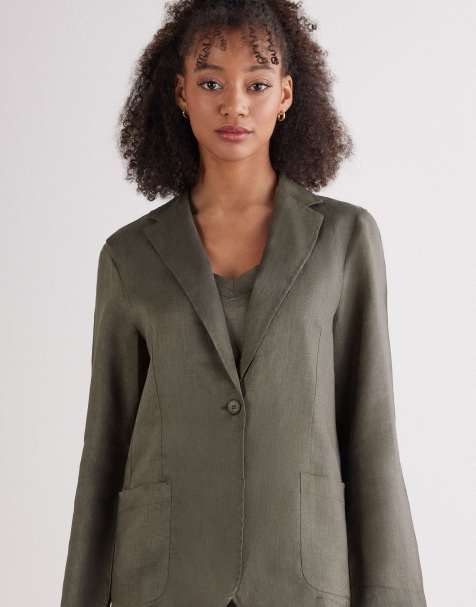 Intimissimi The pure linen plain-weave linen jacket in safari green - view 1