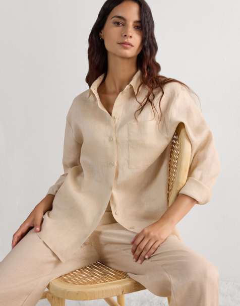 Intimissimi The pure linen plain-weave linen shirt in beige rope - view 1
