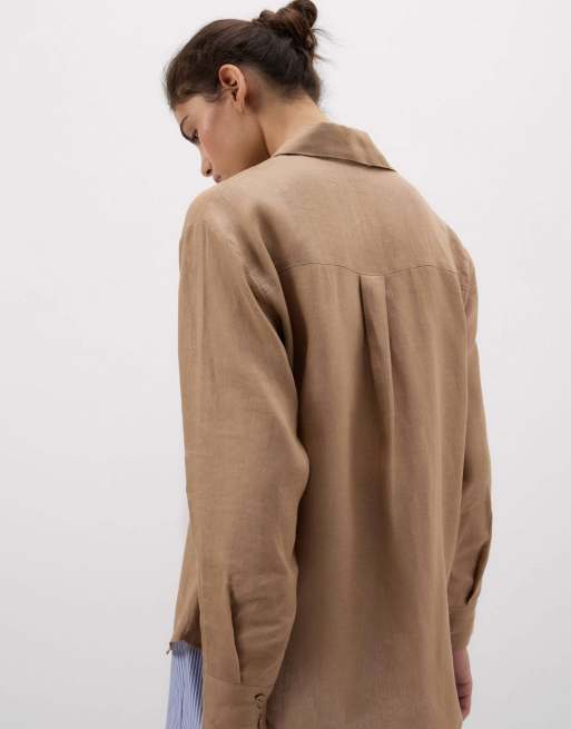 Intimissimi The pure linen plain-weave linen shirt in beige sabbia, 2 of 4