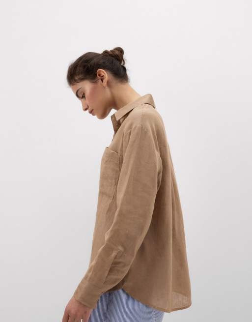 Intimissimi The pure linen plain-weave linen shirt in beige sabbia, 3 of 4