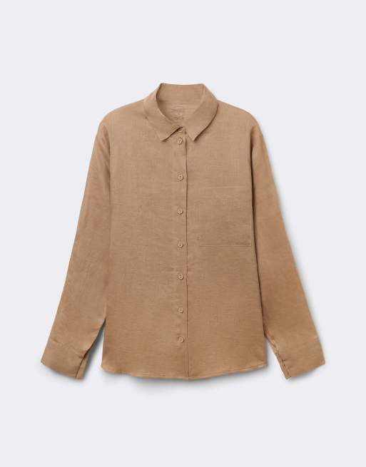Intimissimi The pure linen plain-weave linen shirt in beige sabbia, 5 of 7
