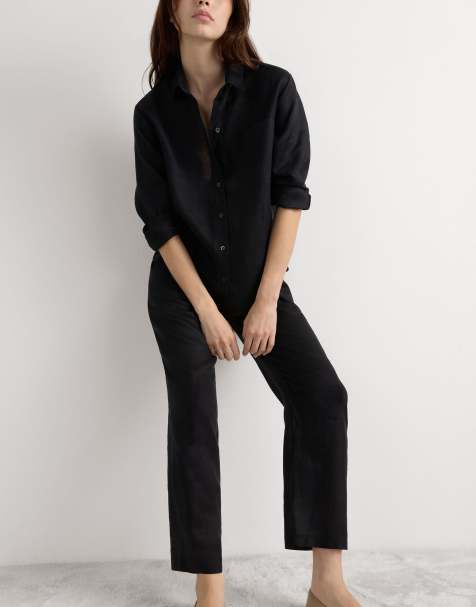 Intimissimi The pure linen plain-weave linen shirt in black - view 1