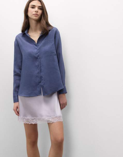 Intimissimi The pure linen plain-weave linen shirt in denim blue - view 1