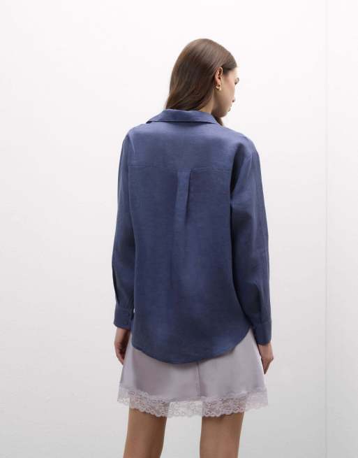 Intimissimi The pure linen plain-weave linen shirt in denim blue, 2 of 7
