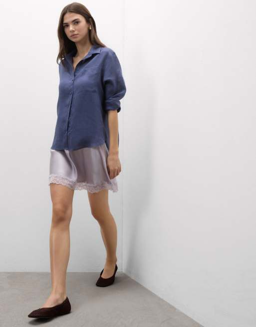 Intimissimi The pure linen plain-weave linen shirt in denim blue, 4 of 7