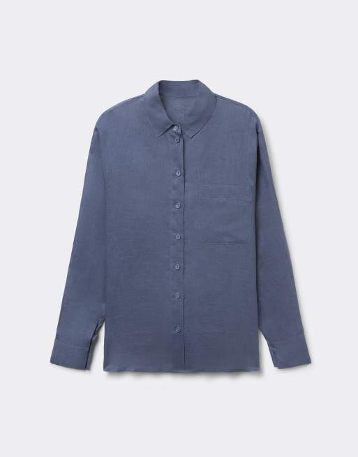 Intimissimi The pure linen plain-weave linen shirt in denim blue, 5 of 7