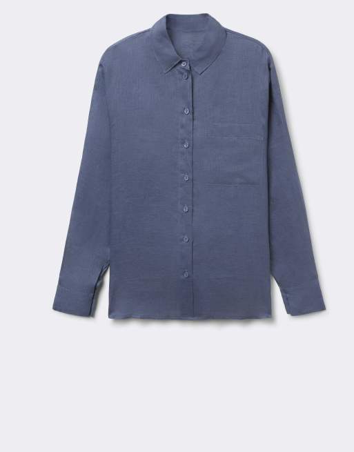 Intimissimi The pure linen plain-weave linen shirt in denim blue, 7 of 7