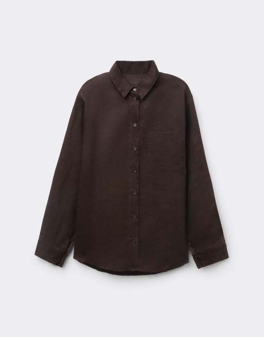 Intimissimi The pure linen plain-weave linen shirt in moka brown, 5 of 7
