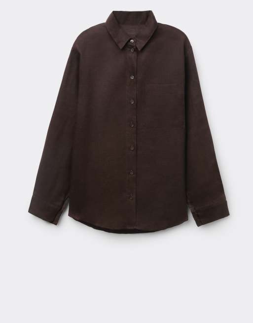 Intimissimi The pure linen plain-weave linen shirt in moka brown, 7 of 7