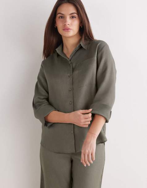Intimissimi The pure linen plain-weave linen shirt in safari green - view 1