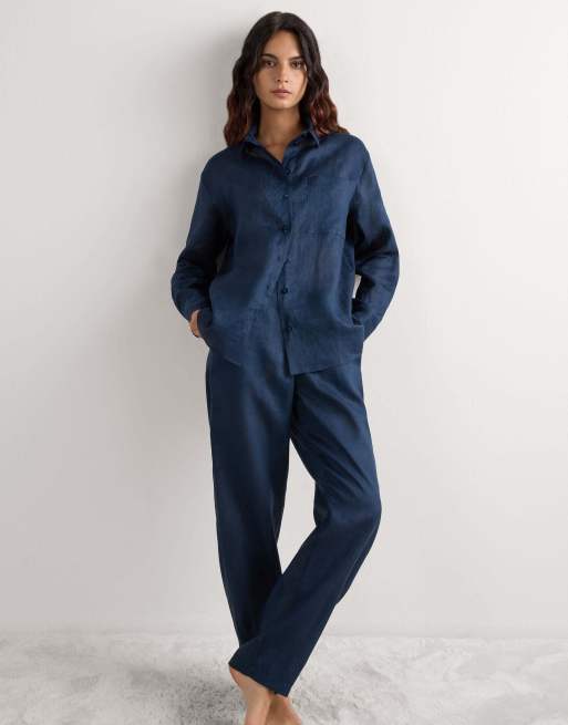 Intimissimi The pure linen plain-weave linen shirt in sailor blue, 4 of 7