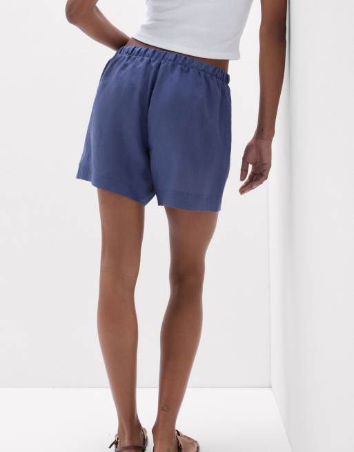 Intimissimi The pure linen plain-weave linen shorts in denim blue, 4 of 4