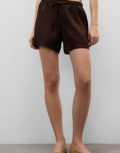 Intimissimi The pure linen plain-weave linen shorts in moka brown - view 1