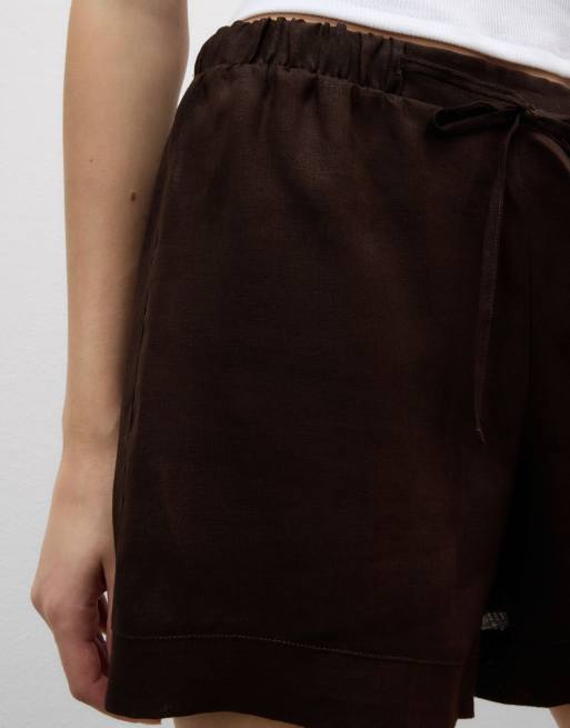 Intimissimi The pure linen plain-weave linen shorts in moka brown, 3 of 4
