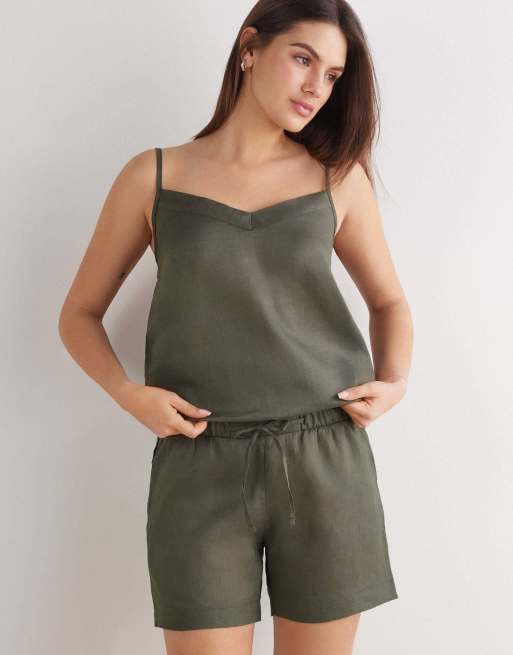 Intimissimi The pure linen plain-weave linen shorts in safari green, 4 of 6