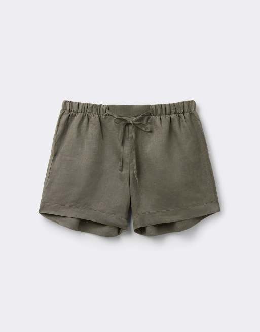 Intimissimi The pure linen plain-weave linen shorts in safari green, 5 of 6