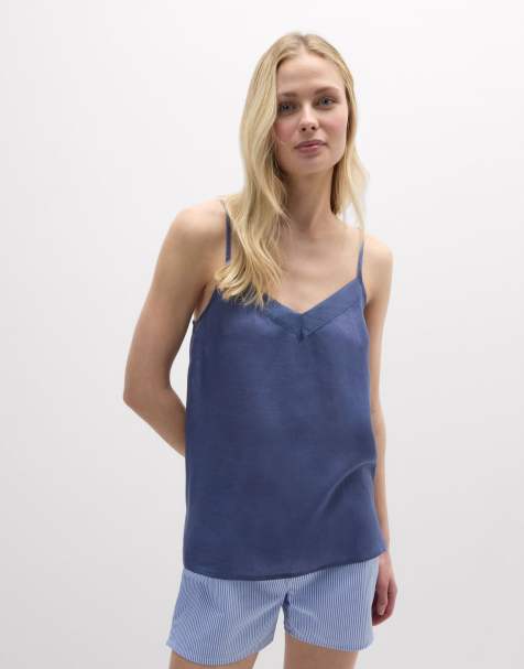 Intimissimi The pure linen plain-weave linen top in denim blue - view 1