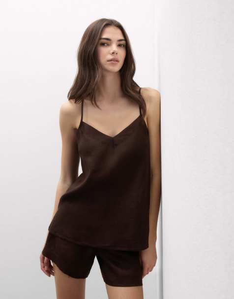 Intimissimi The pure linen plain-weave linen top in moka brown