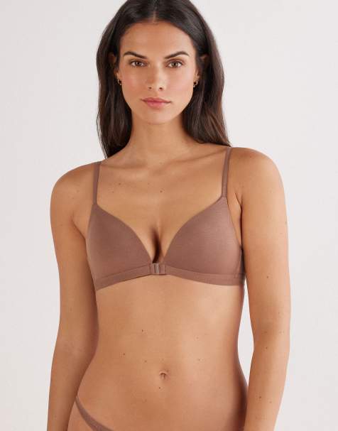 Intimissimi Tiziana ultralight cotton triangle bra in caramel dark beige - view 1
