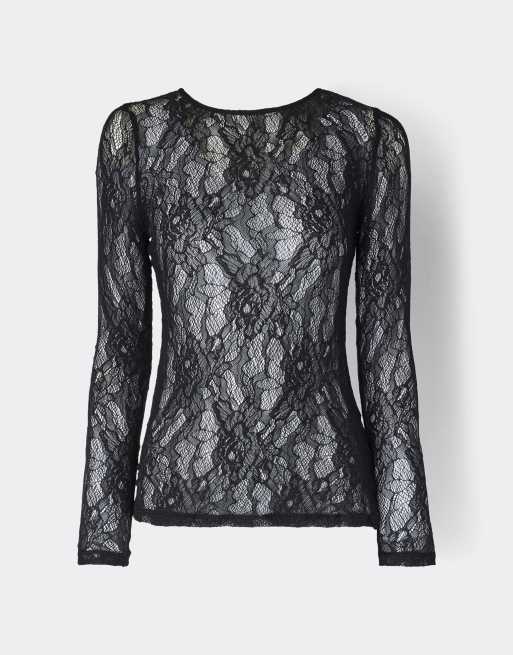 Intimissimi Top long sleeve lace stretch in black, 5 of 5