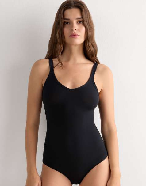 Intimissimi Ultralight cotton vest body in black