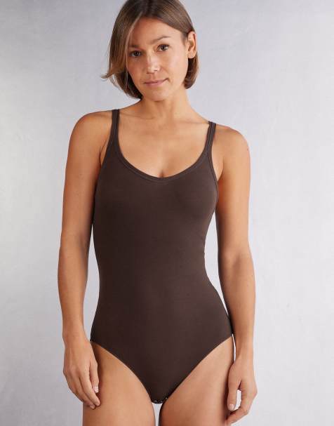 Intimissimi Ultralight cotton vest body in mocha brown - view 1