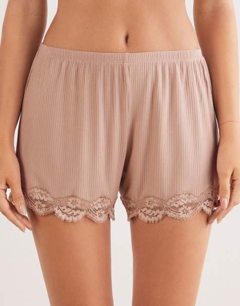 Intimissimi Your everyday wear ribbed lacy shorts in beige praline - view 1
