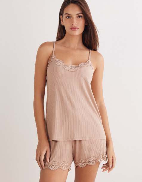 Intimissimi Your everyday wear ribbed lacy top in beige praline - view 1