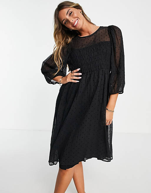 Inwear - Aizza - Doorschijnende gelaagde jurk gesmokte taille en stippen in zwart