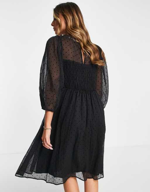 InWear Aizza Robe transparente pois avec taille fronc e Noir