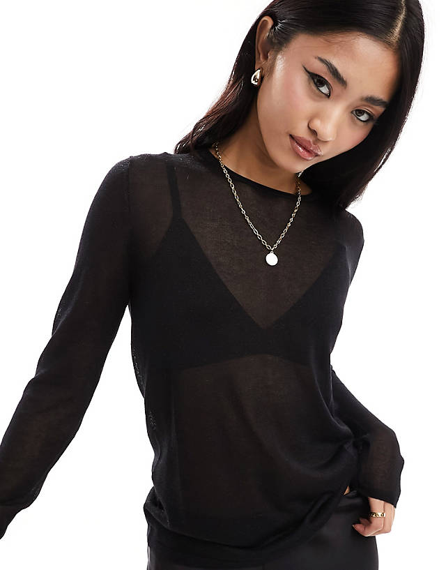 In Wear - InWear Bekka fine sheer knit layering jumper in black