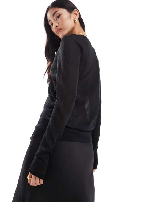 InWear - Bekka - Pull effet superposé en fine maille transparente - Noir, 3 de 4