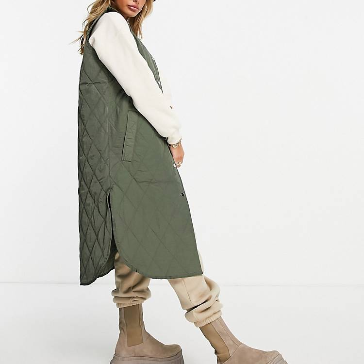 InWear Callas long length quilted vest in khaki | ASOS