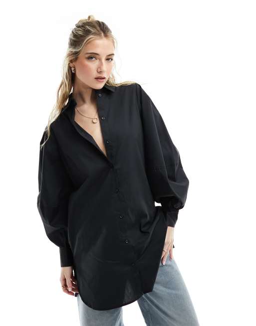 InWear - Camicia nera oversize con maniche voluminose