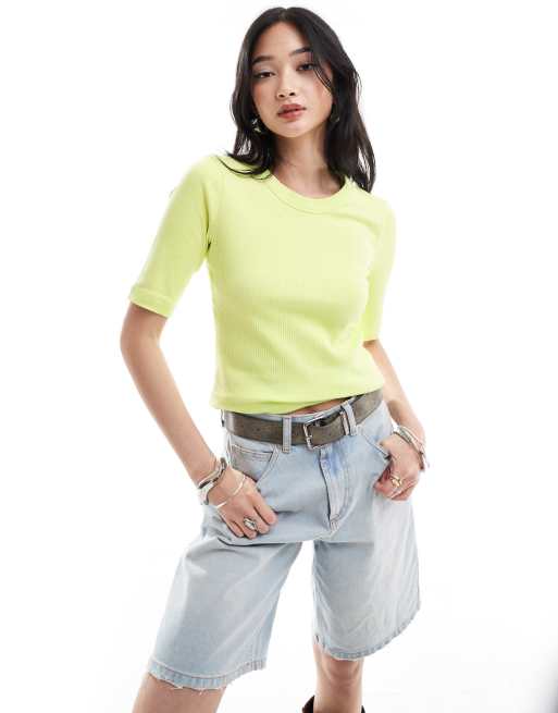 InWear - Dagna - Limegrøn ribbet T-shirt i jersey
