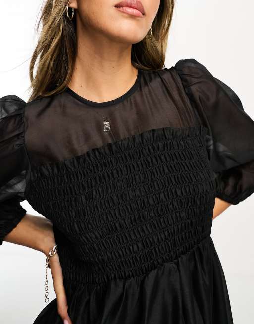 InWear Furai shirred detail mini dress with puff sleeves in